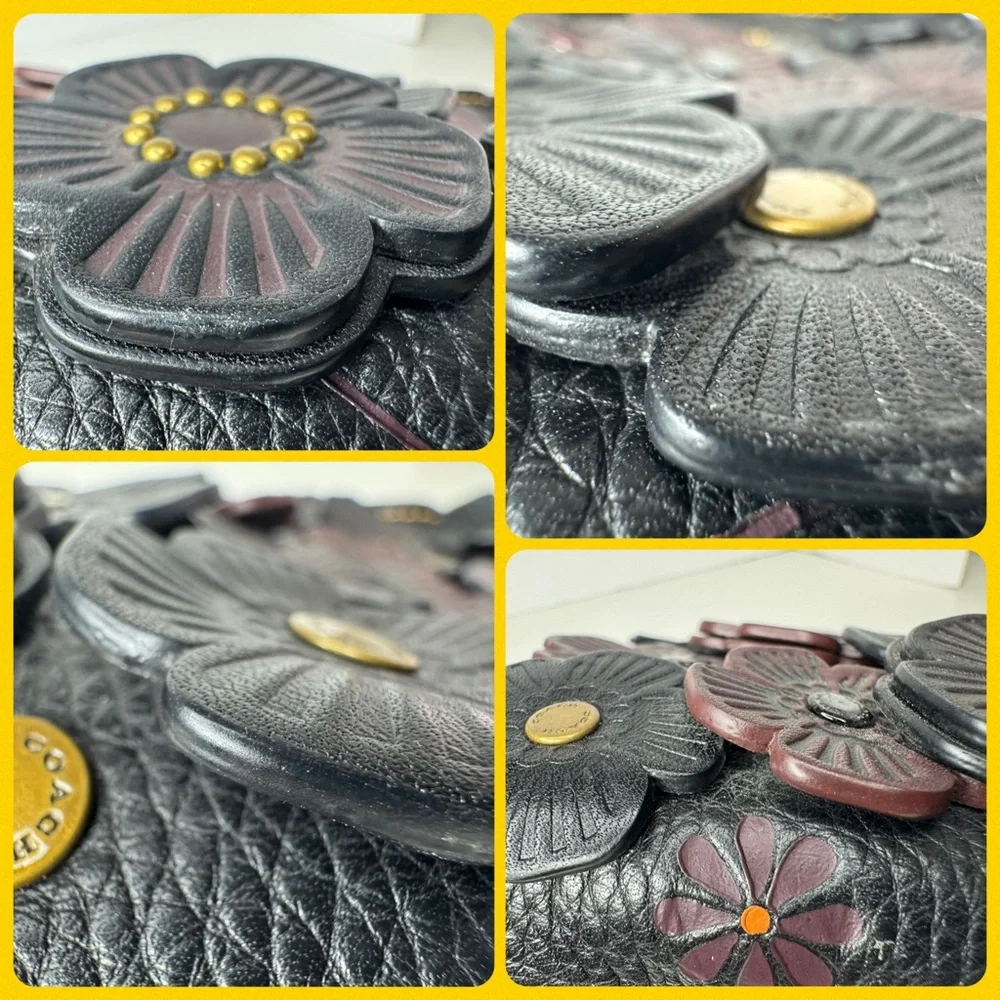 Coach Rogue 25 Black Red Tearose Flower Floral Glovetanned Leather Satchel Bag - Picture 9 of 15